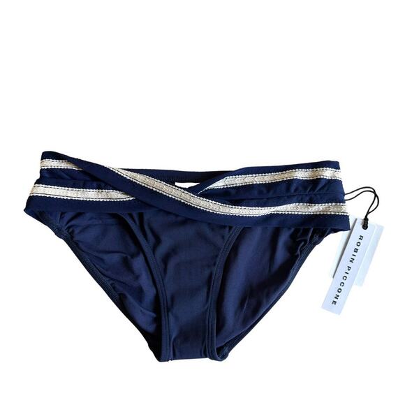 Robin Piccone Abi indigo ecru twist bikini bottom size Small NEW $98 - Picture 2 of 8